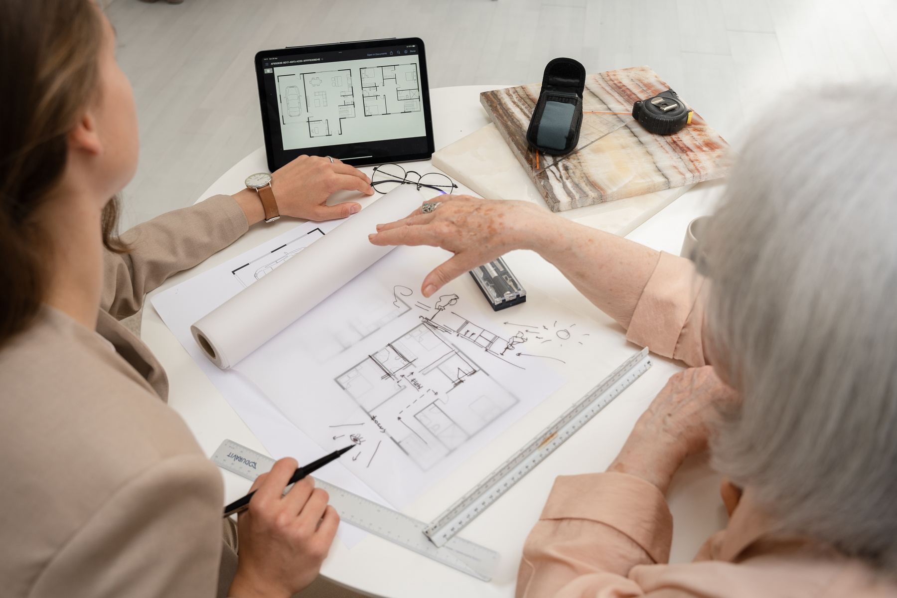 Women Collaborating on an Architectural Project 